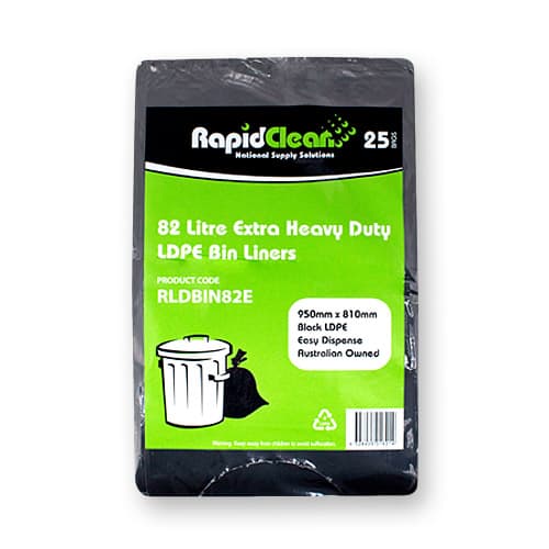 RapidClean Extra HD Black LDPE Garbage Bags 82L - CleaningRUs