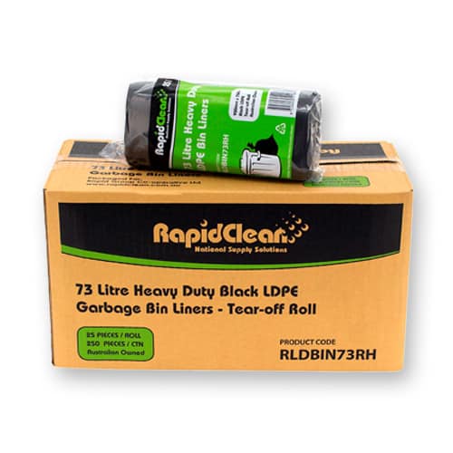 RapidClean Heavy Duty Black LDPE Garbage Bags 73L Roll - CleaningRUs