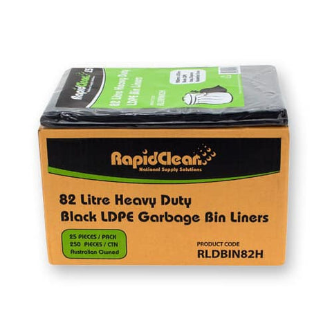 RapidClean Heavy Duty Black LDPE Garbage Bags 82L - CleaningRUs