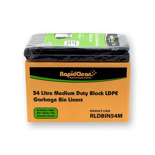 RapidClean Medium Duty Black LDPE Garbage Bags 54L - CleaningRUs