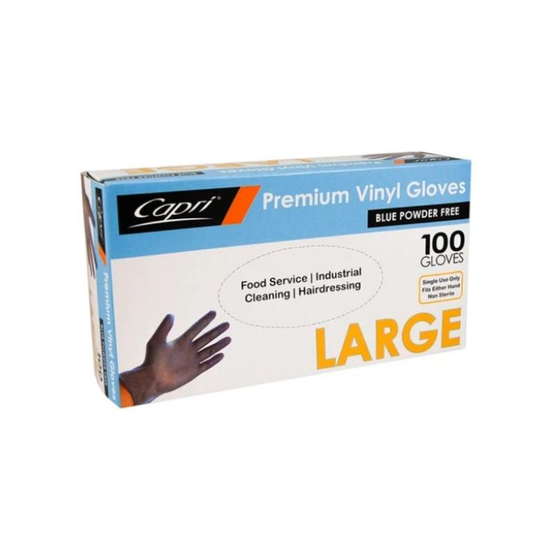 Capri Premium Vinyl Blue Gloves Powder Free Large 100 Pcs- C-GV0012