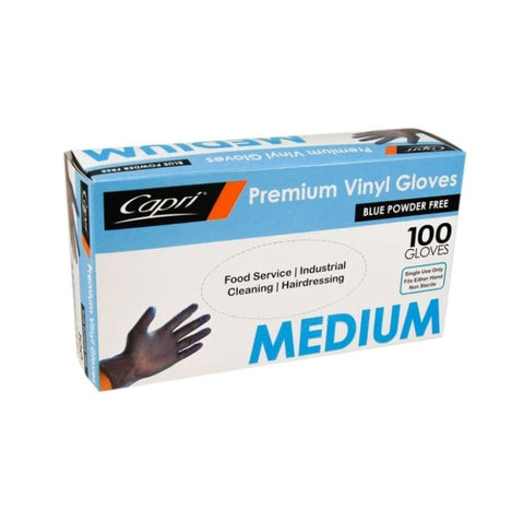 Capri Premium VInyl Blue Gloves Powder Free Medium 1000 Pcs (10 X 100pcs) C-GV0011