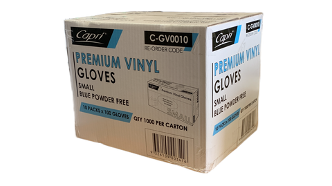 Capri Premium Vinyl Blue Gloves Powder Free Small 1000 Pcs (10 x 100pcs)