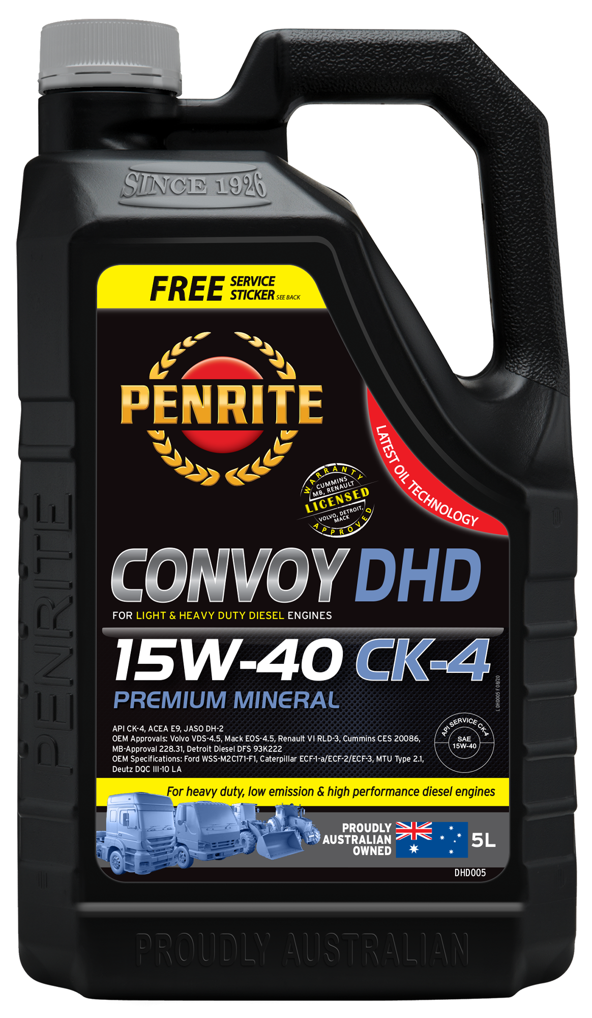 Penrite Diesel HD SAE 15W-40 Cj-4-Sm Engine Oil 5L - DHD005