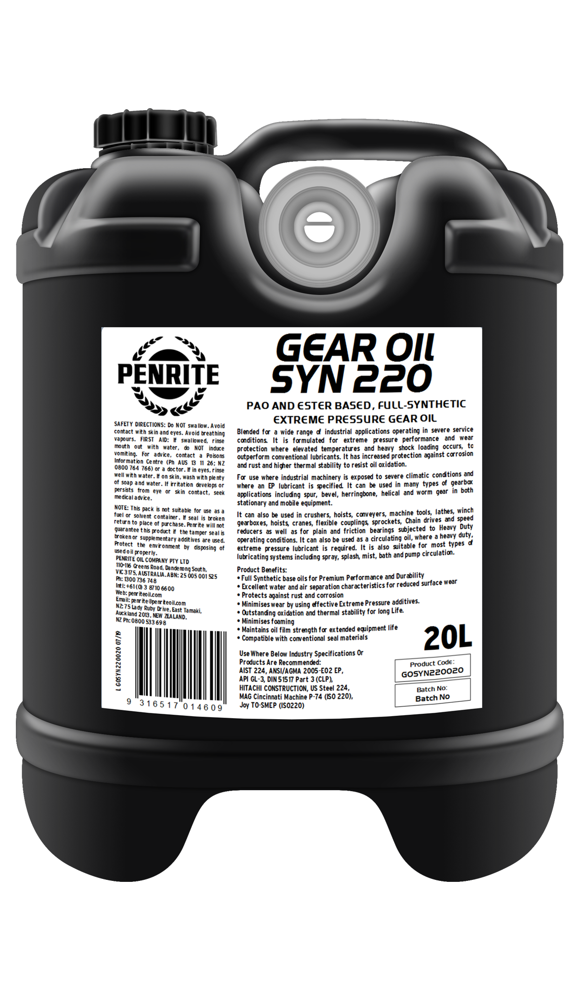 Penrite Gear Oil Synthetic 220 20L - GOSYN220020