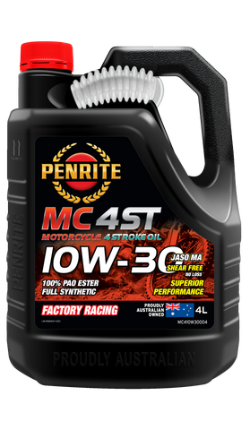 Penrite MC 4ST 4 Stroke Motorcycle Oil 100% PAO & Ester 10W-30 4L - MC410W30004