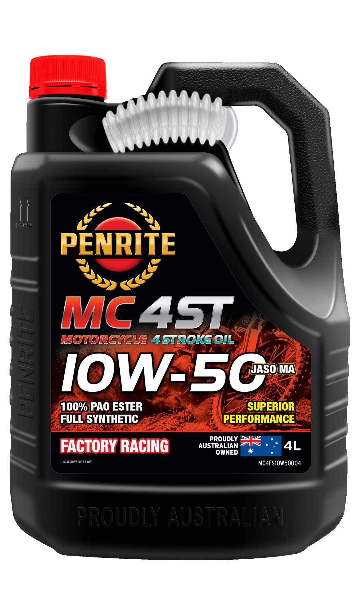 Penrite 4 Stroke Motorcycle Oil Full Synthetic PAO & Ester 10W-50 4L -MC4FS10W50004