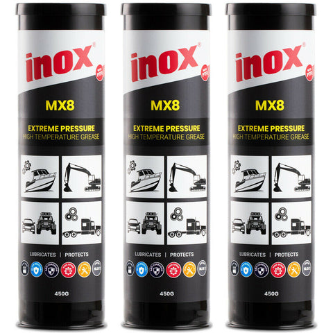 3 X Inox MX8 High temp Extreme Pressure Lithium Complex PTFE grease 450g