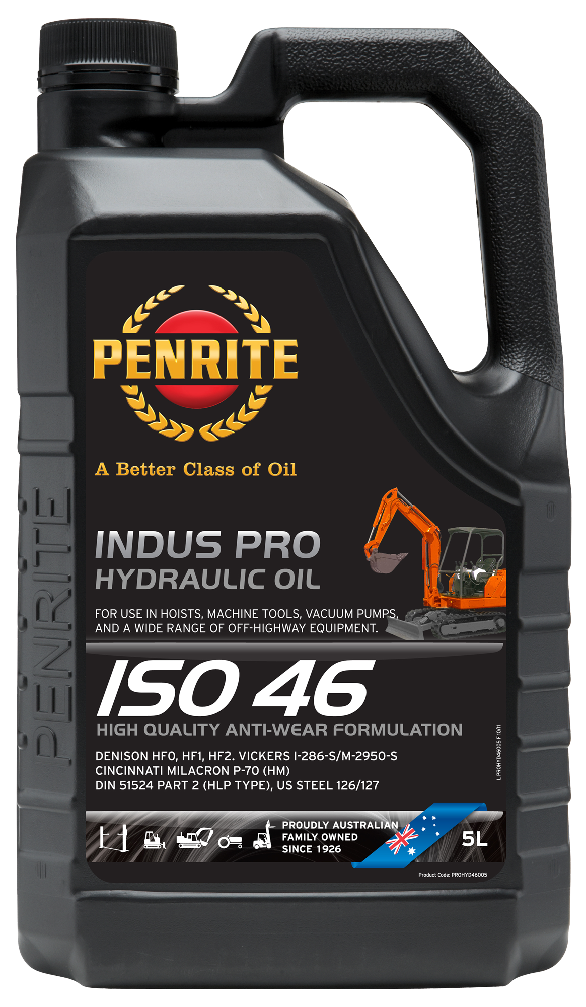 Penrite Indus Pro Hydraulic 46 ISO 46 Hydraulic Oil 5L - PROHYD46005