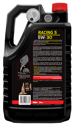 Penrite 10 Tenths Racing 5W-30 Engine Oil 5L - RACING5W30005