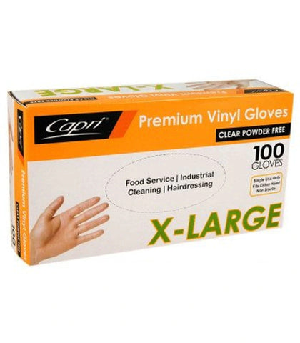 Capri Premium Vinyl Gloves Powder Free Extra-Large Clear 1000 Pcs (10 X 100pcs) C-GV0016