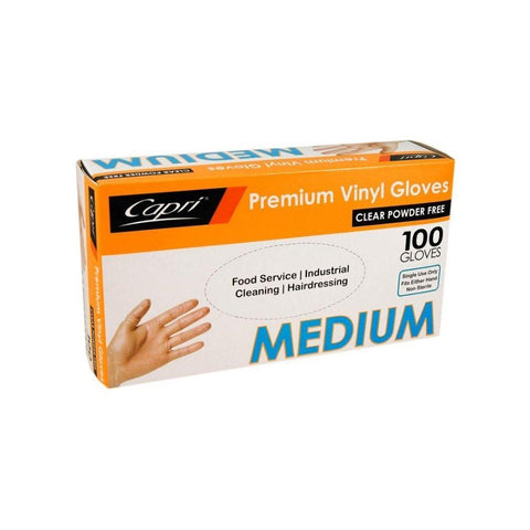 Capri Premium Vinyl Gloves Powder Free Medium Clear 1000 Pcs (10 X 100pcs) C-GV0005